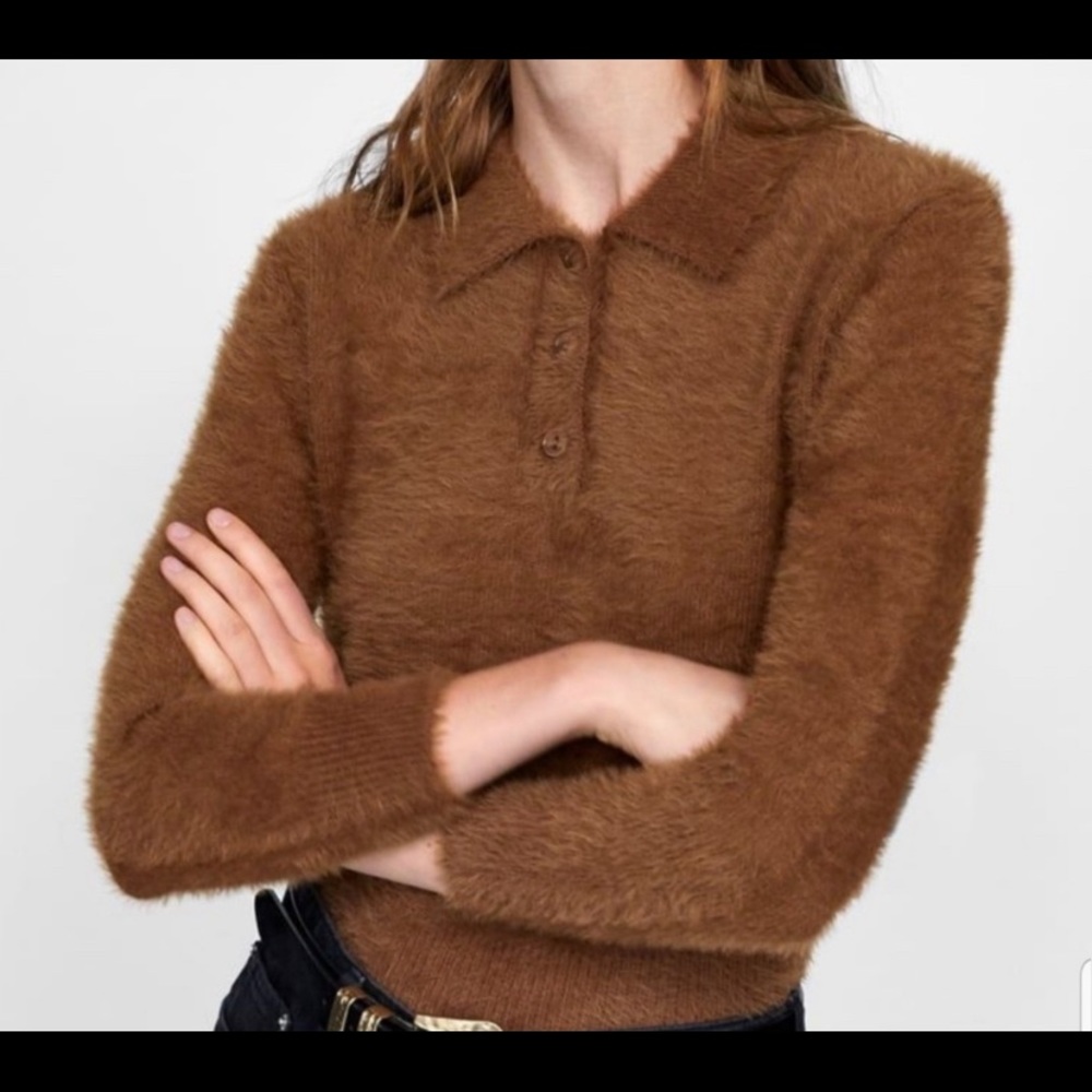 Zara textured polo sweater